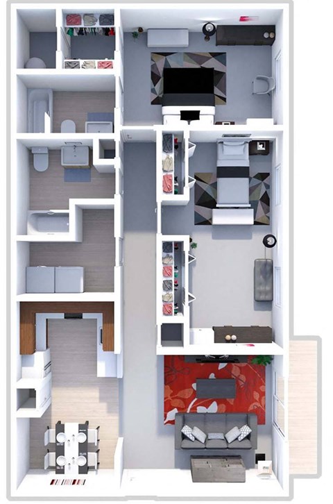 Floor plan for 2 beds, 2 baths, 1040 sqft